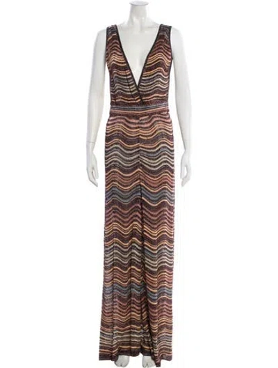Pre-owned Missoni Striped Plunge Neckline Jumpsuit