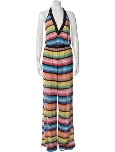 Pre-owned Missoni Striped Plunge Neckline Jumpsuit In Black