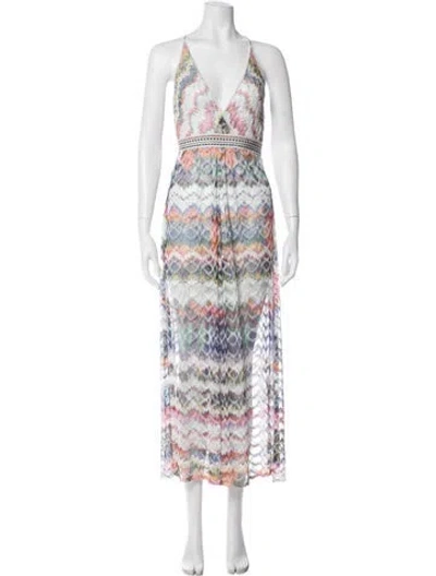 Pre-owned Missoni Striped Plunge Neckline Jumpsuit In Blue