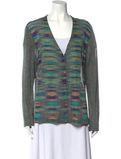 Pre-owned Missoni Striped Plunge Neckline Sweater In Green