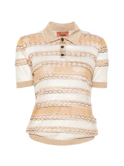Missoni Striped Polo Top In Brown