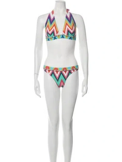 Pre-owned Missoni Striped Pom-pom Embellishments Bikini W/ Tags In White