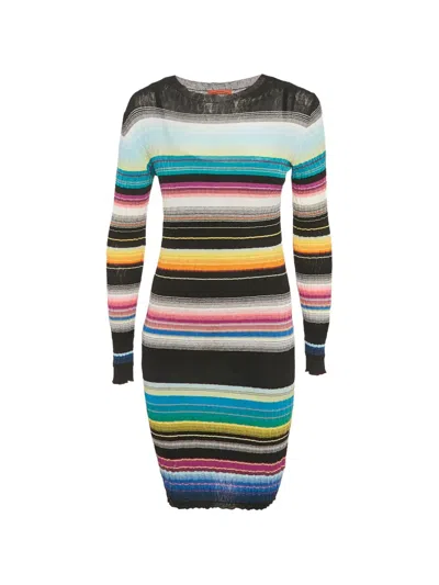 Pre-owned Missoni Striped Rib-knit Dress In Black