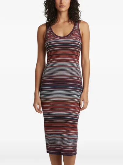 Pre-owned Missoni Striped Rib-knit Midi Dress In Blue