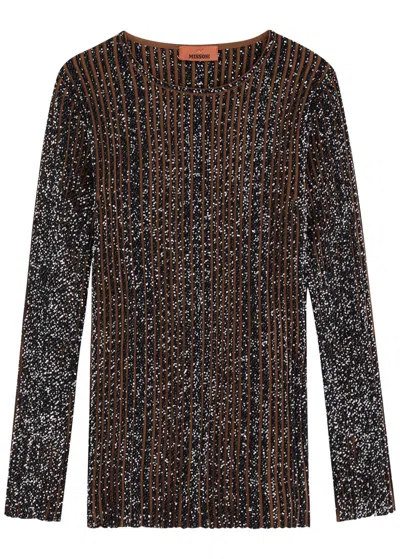 Missoni Striped Sequin-embellished Ribbed-knit Jumper In Black