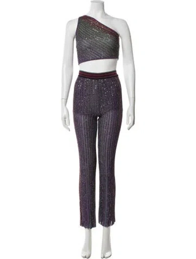 Pre-owned Missoni Striped Sequin Embellishments Pant Set In Blue/purple
