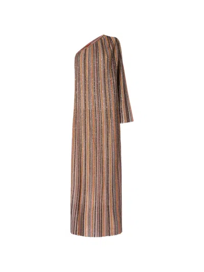 Missoni Striped Sequin One Shoulder Dress In Brown