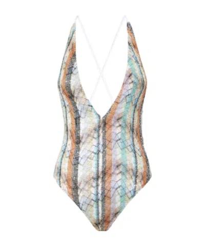 Missoni Striped Sequin Swimsuit In Neutral