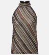 Missoni Womens Multicolor Beige Brown Halterneck Embellished Stretch-woven Top In Brown