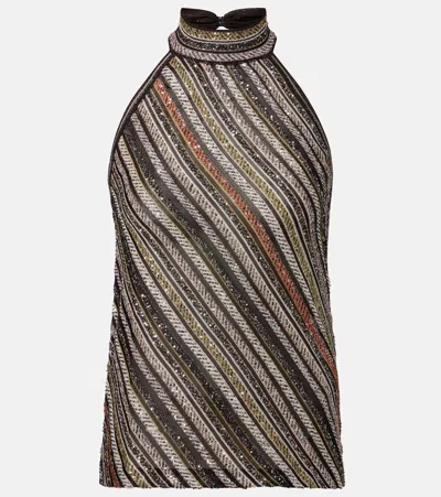 MISSONI STRIPED SEQUINED HALTERNECK TOP