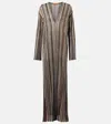Missoni Long Dress With V-neck And Herringbone Stripe Knit In Multi