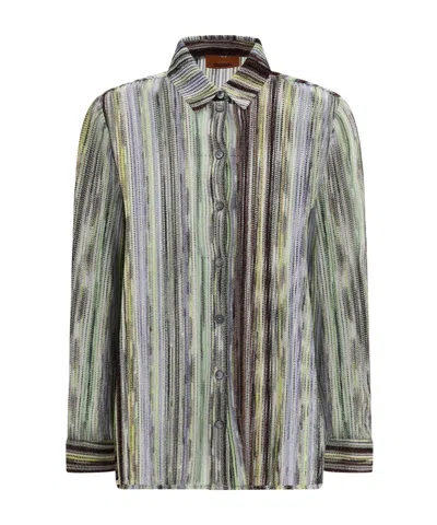Missoni Striped Straight Hem Shirt In Green