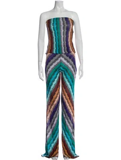 Pre-owned Missoni Striped Strapless Jumpsuit In Purple