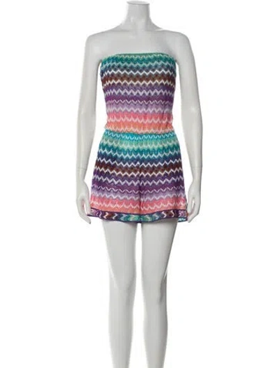 Pre-owned Missoni Striped Strapless Romper In Blue