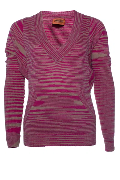 Missoni , Striped Sweater In Pink And Beige