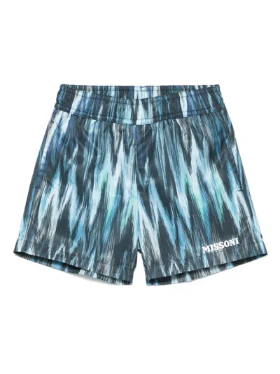 Missoni Kids' Striped Swim Shorts In Blue