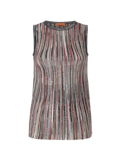 Missoni Striped Tank Top In Brown