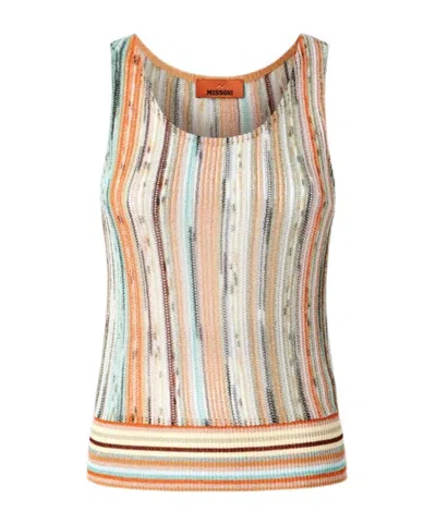 MISSONI MISSONI STRIPED LAMÉ SLUB SLEEVELESS TOP