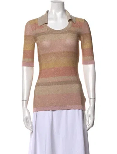 Pre-owned Missoni Striped Three-quarter Sleeve Polo In Neutrals