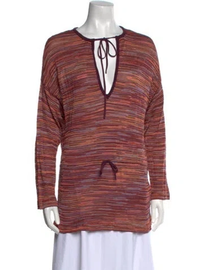 Pre-owned Missoni Striped Tie Neck Tunic In Orange