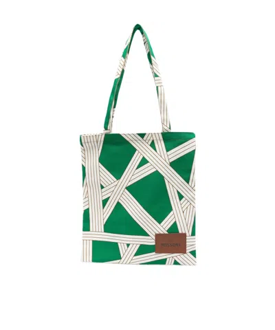Missoni Striped Tote Bag In Green
