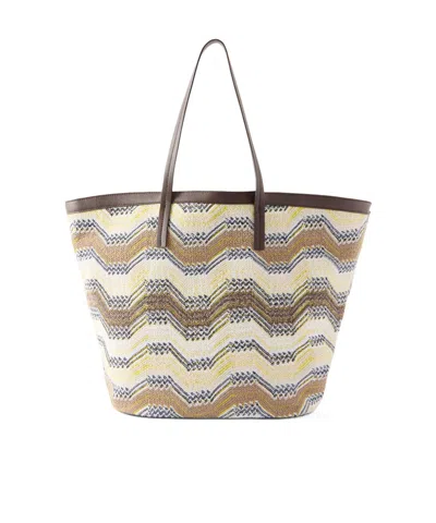Missoni Leather-trimmed Striped Woven Tote In Brown