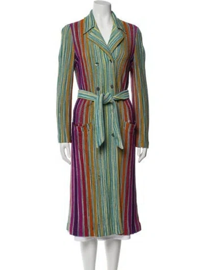 Pre-owned Missoni Striped Trench Coat In Green