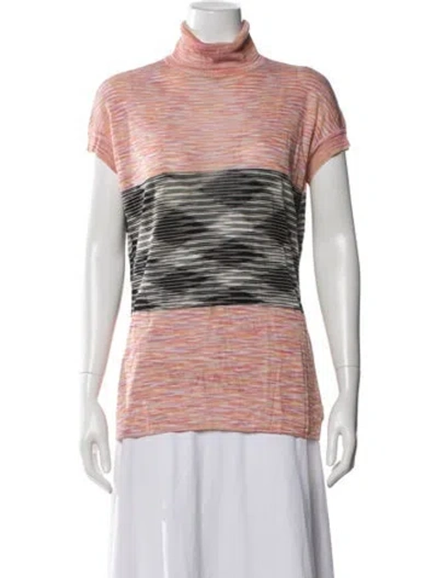 Pre-owned Missoni Striped Turtleneck Sweater In Pink