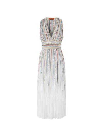 Missoni Striped V-neck Midi Dress In White