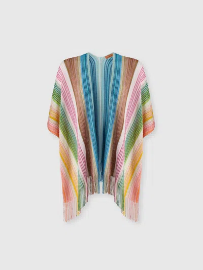 Missoni Striped Viscose-blend Poncho With Fringes In Multi