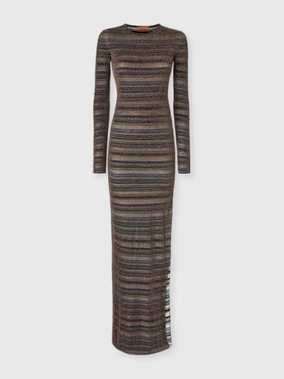Missoni Striped Viscose Lamé Gown With Slit In Multi