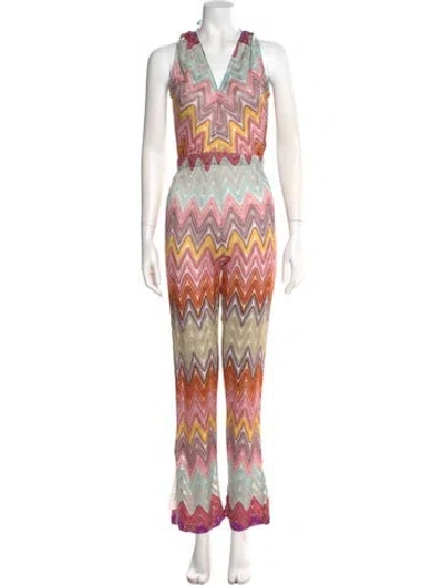 Pre-owned Missoni Striped V-neck Jumpsuit In Neutral