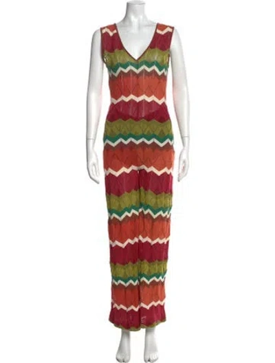 Pre-owned Missoni Striped V-neck Jumpsuit In Orange