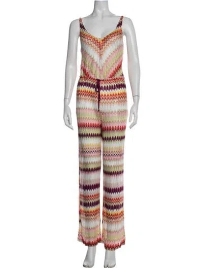Pre-owned Missoni Striped V-neck Jumpsuit In Pink