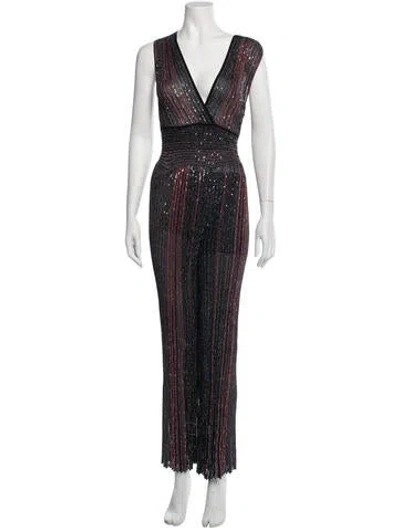 Pre-owned Missoni Striped V-neck Jumpsuit In Purple