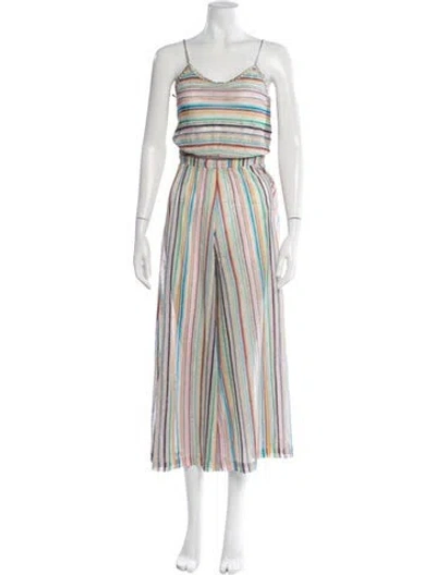 Pre-owned Missoni Striped V-neck Jumpsuit In White