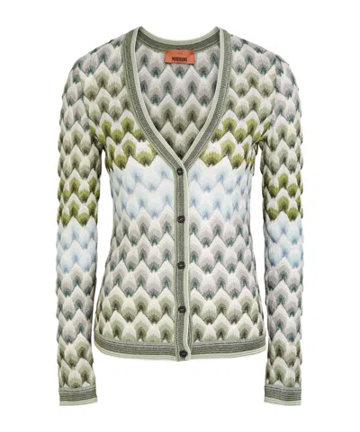 Missoni Striped V-neck Slim-fit Cardigan In Gray