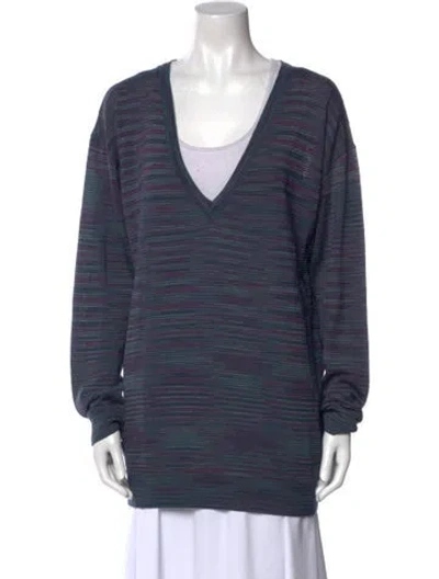 Pre-owned Missoni Striped V-neck Sweater In Blue