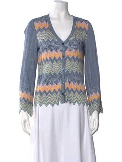 Pre-owned Missoni Striped V-neck Sweater In Blue