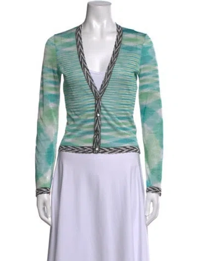 Pre-owned Missoni Striped V-neck Sweater In Green