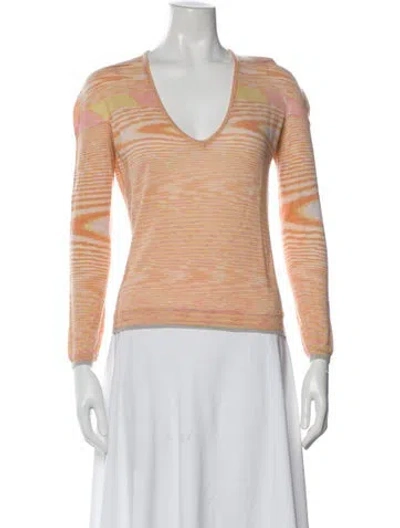 Pre-owned Missoni Striped V-neck Sweater In Orange