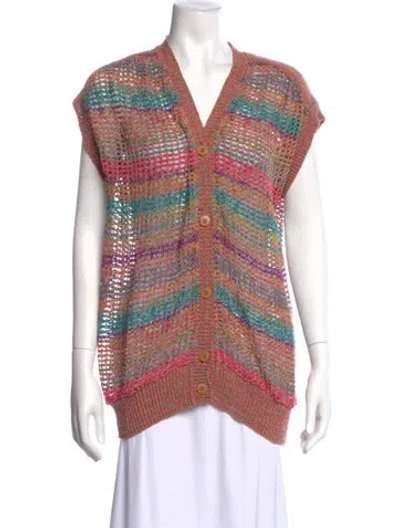 Pre-owned Missoni Striped V-neck Sweater In Pink