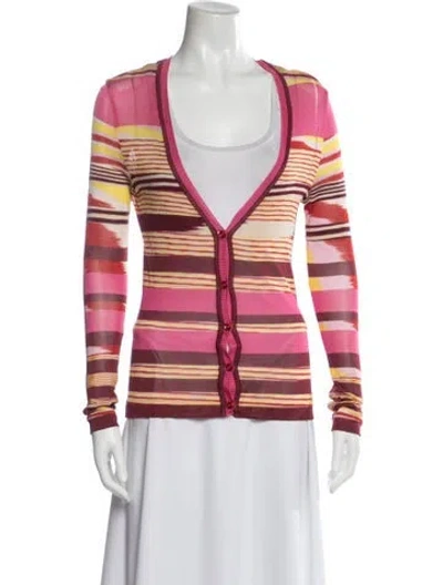 Pre-owned Missoni Striped V-neck Sweater In Pink