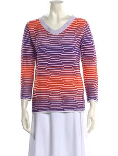 Pre-owned Missoni Striped V-neck Sweater In Purple