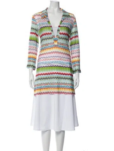 Pre-owned Missoni Striped V-neck Tunic In Green