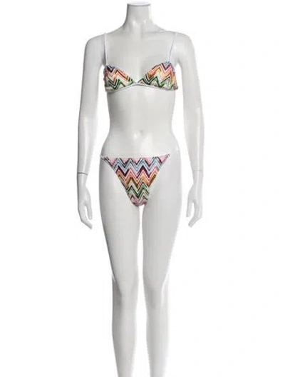 Pre-owned Missoni Striped Whipstitch Trim Bikini In Blue/neutrals