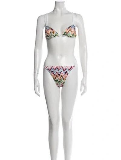 Pre-owned Missoni Striped Whipstitch Trim Bikini In Blue/neutrals