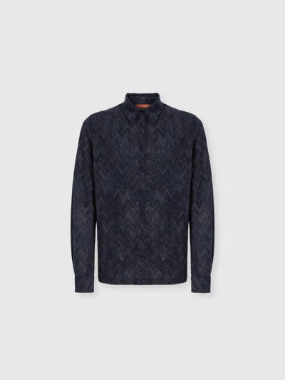 Missoni Striped Wool And Viscose Knit Shirt In Gray