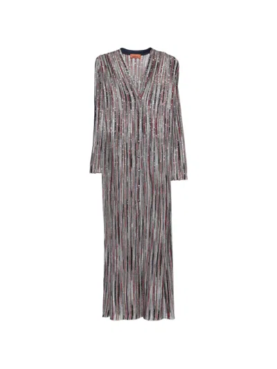 Missoni Striped Wool Cardigan In Grey