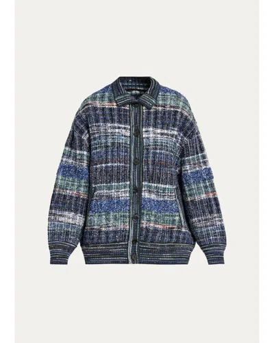 Missoni Striped Wool Oversized Turtleneck Cardigan In Multi